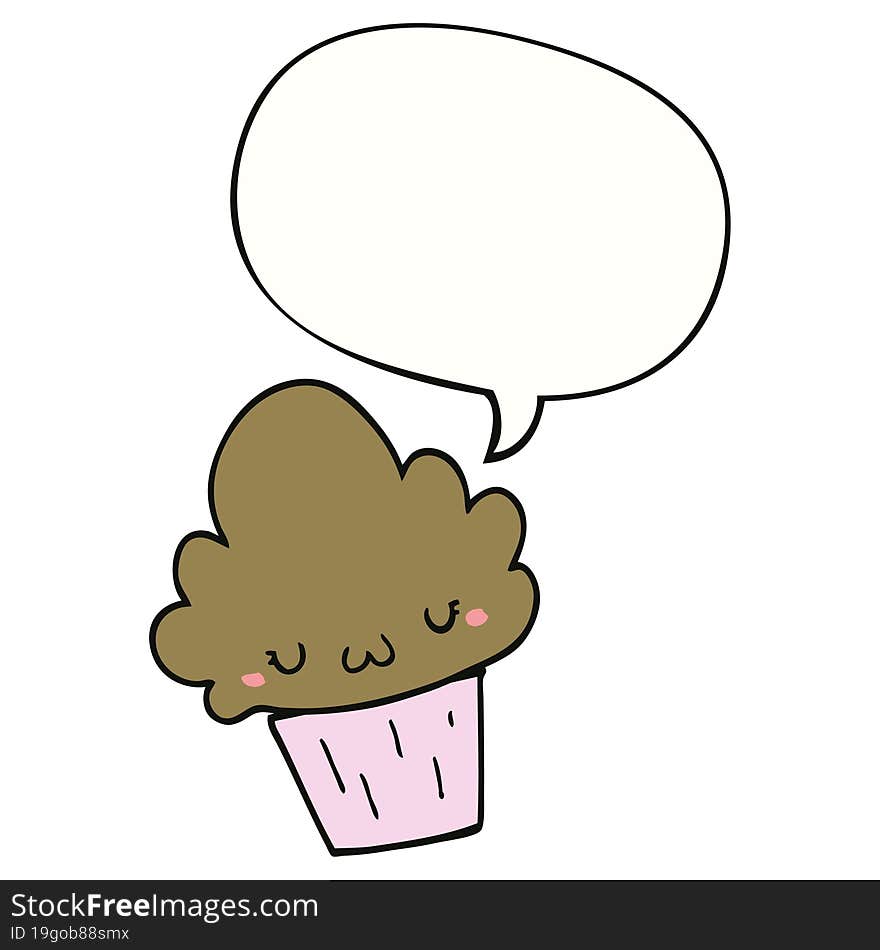 Cartoon Cupcake And Face And Speech Bubble