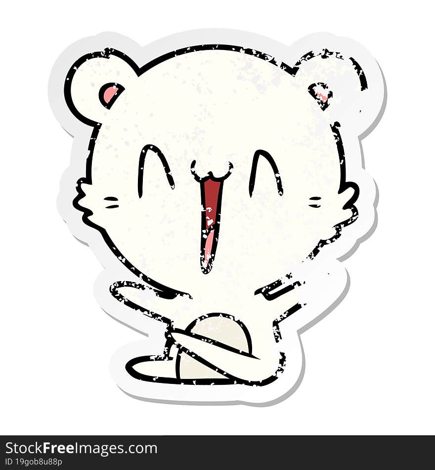 distressed sticker of a laughing polar bear cartoon