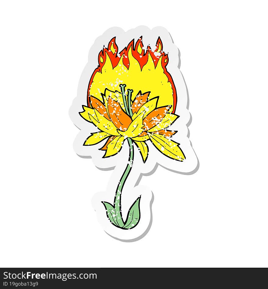 retro distressed sticker of a cartoon burning flower