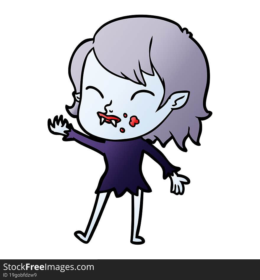 cartoon vampire girl with blood on cheek. cartoon vampire girl with blood on cheek