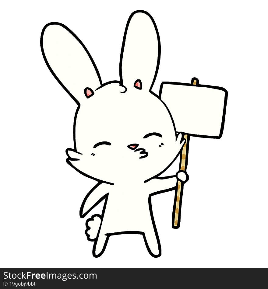 curious bunny cartoon with placard. curious bunny cartoon with placard