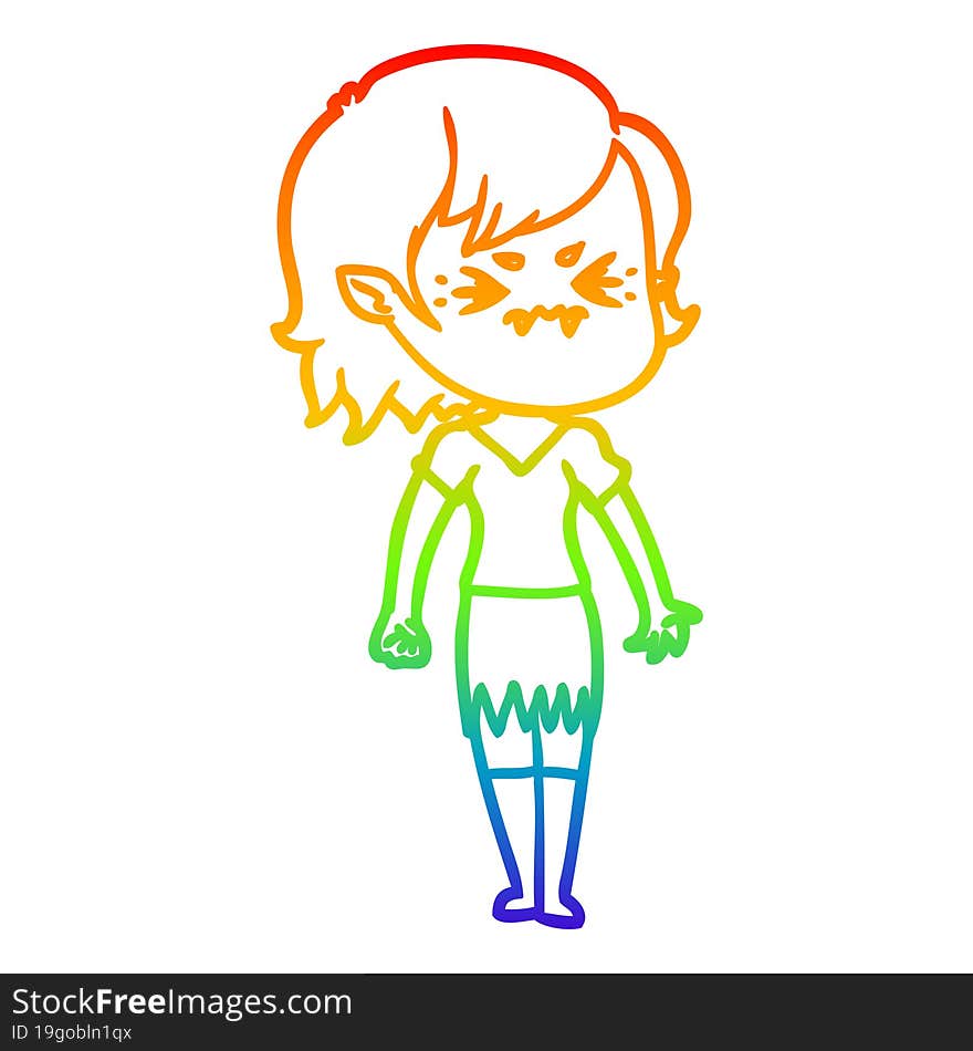 Rainbow Gradient Line Drawing Annoyed Cartoon Vampire Girl