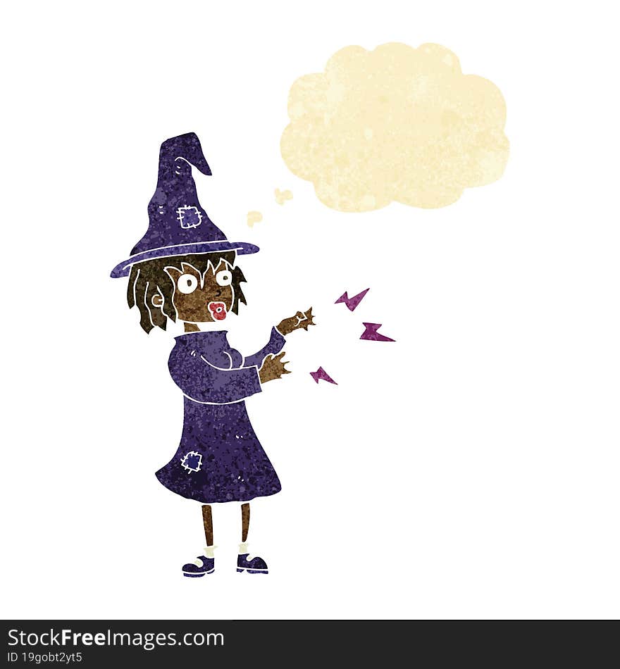 Cartoon Witch Casting Spell With Thought Bubble