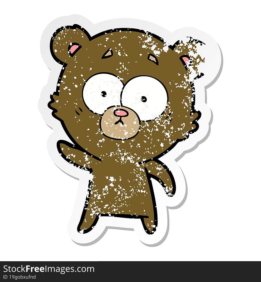 distressed sticker of a worried bear cartoon