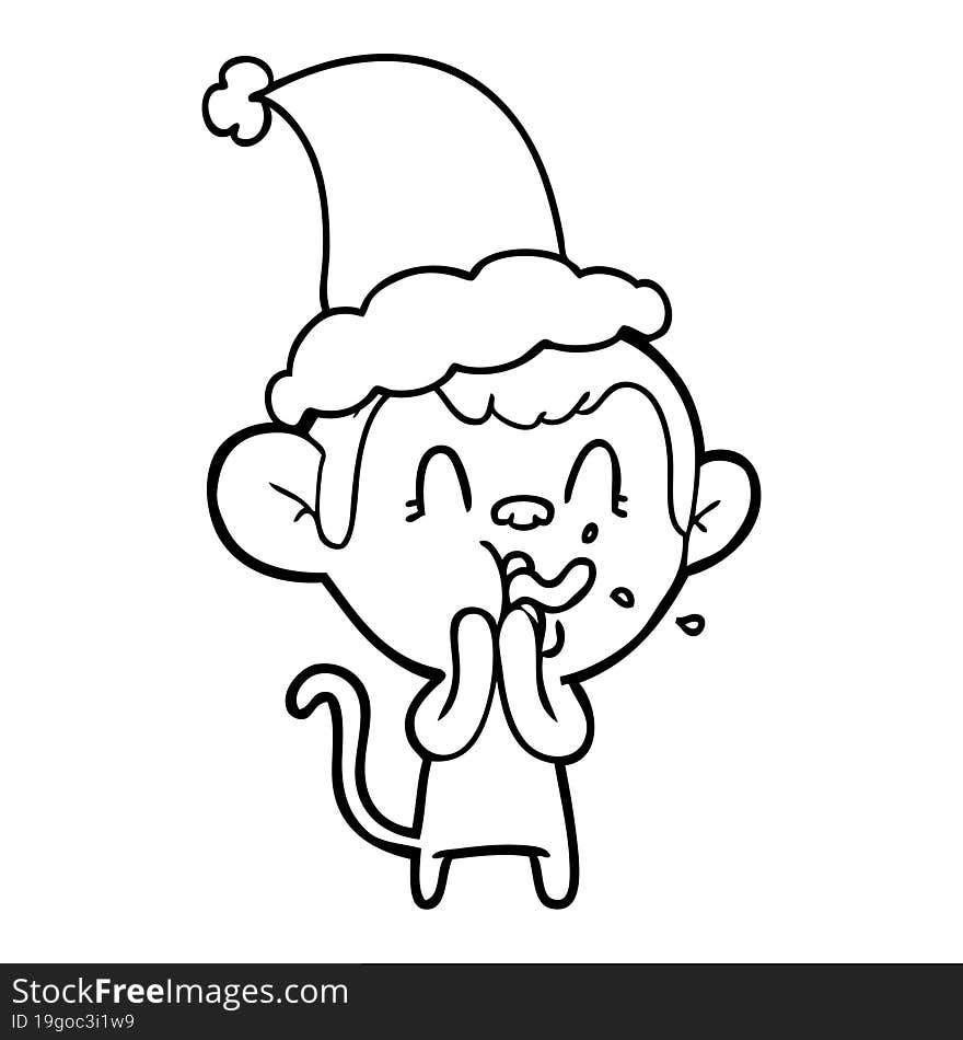 crazy line drawing of a monkey wearing santa hat