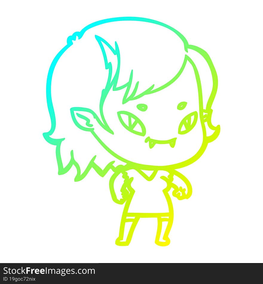 cold gradient line drawing cartoon friendly vampire girl