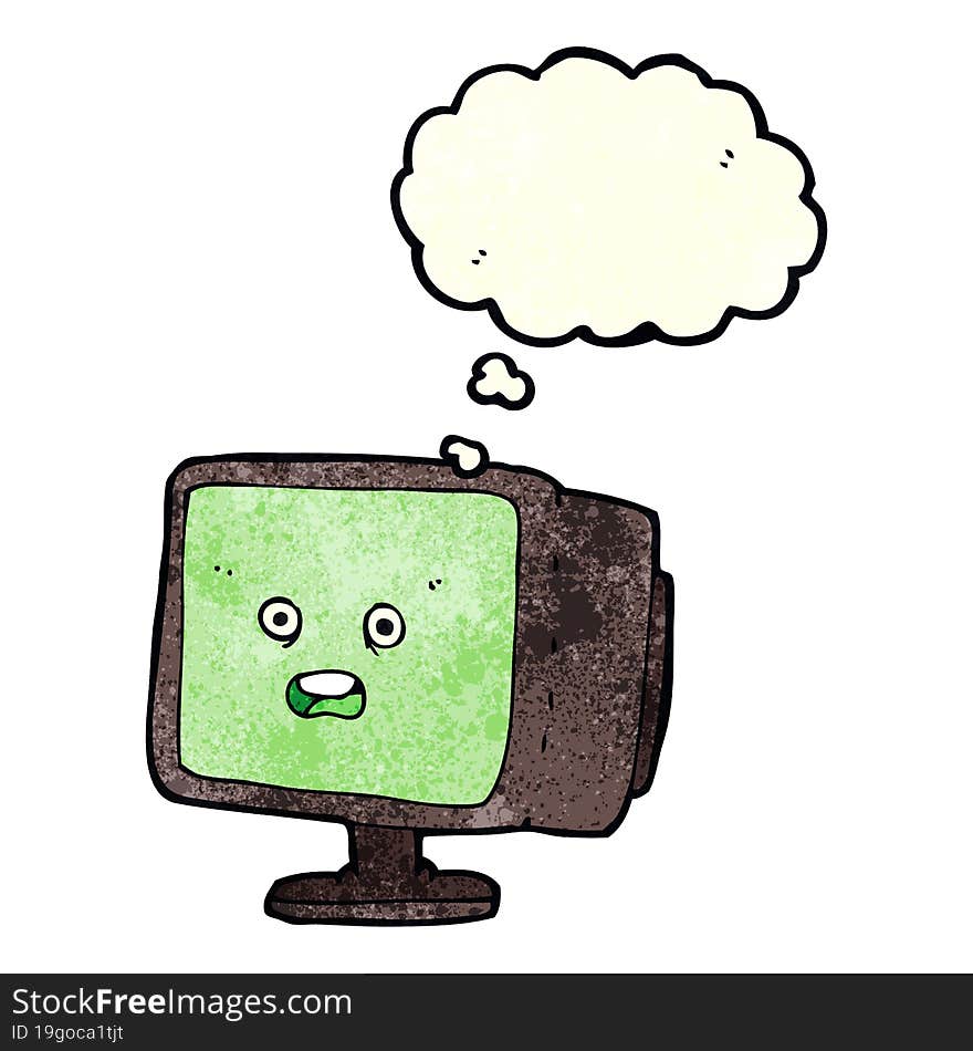 cartoon computer screen with thought bubble