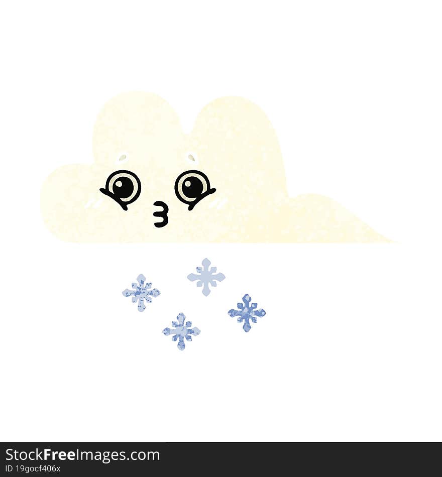 retro illustration style cartoon of a snow cloud