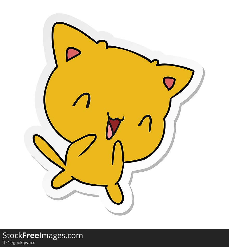 freehand drawn sticker cartoon of cute kawaii cat