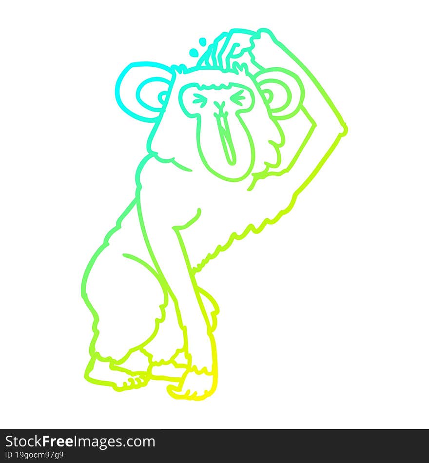 cold gradient line drawing cartoon chimp scratching head