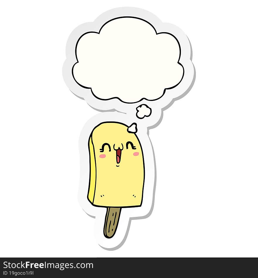 cartoon frozen ice lolly and thought bubble as a printed sticker