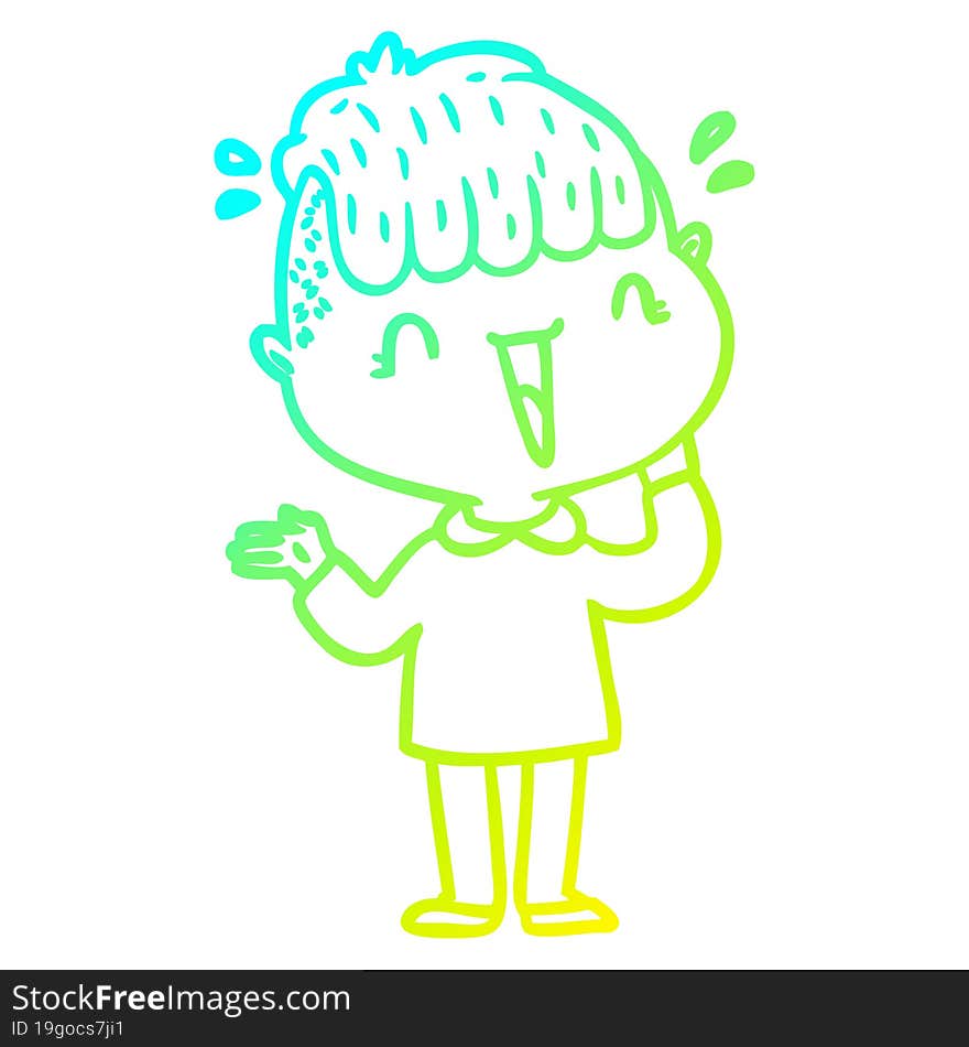 cold gradient line drawing cartoon happy boy surprised