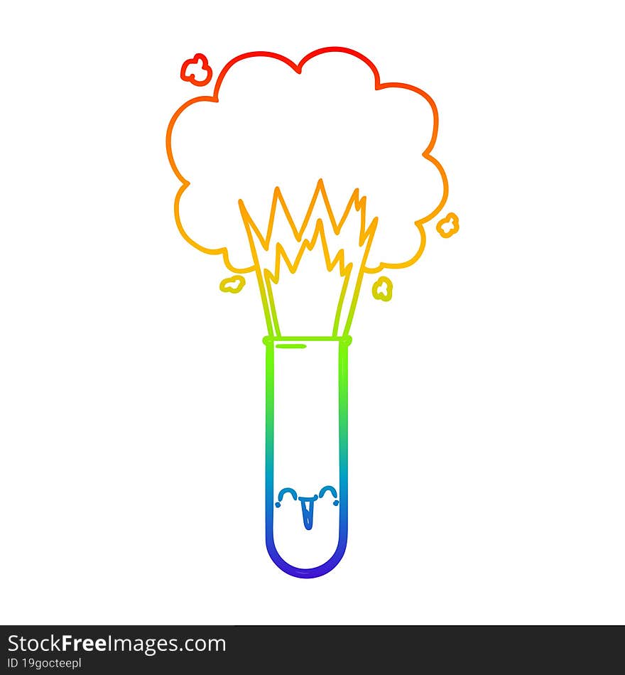 rainbow gradient line drawing cartoon exploding chemicals in test tube