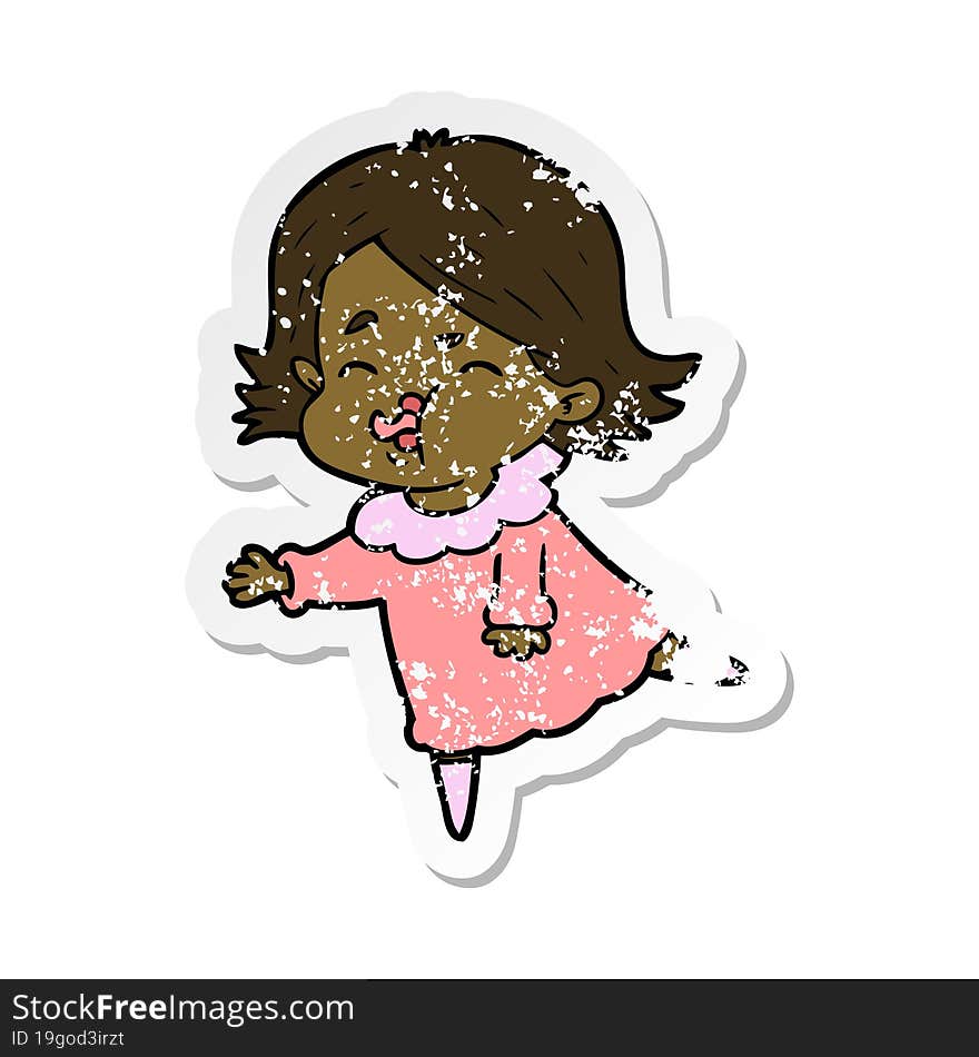 distressed sticker of a cartoon girl pulling face