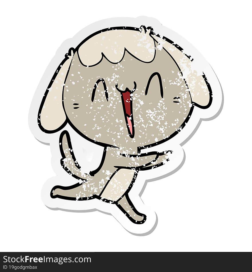 Distressed Sticker Of A Cute Cartoon Dog