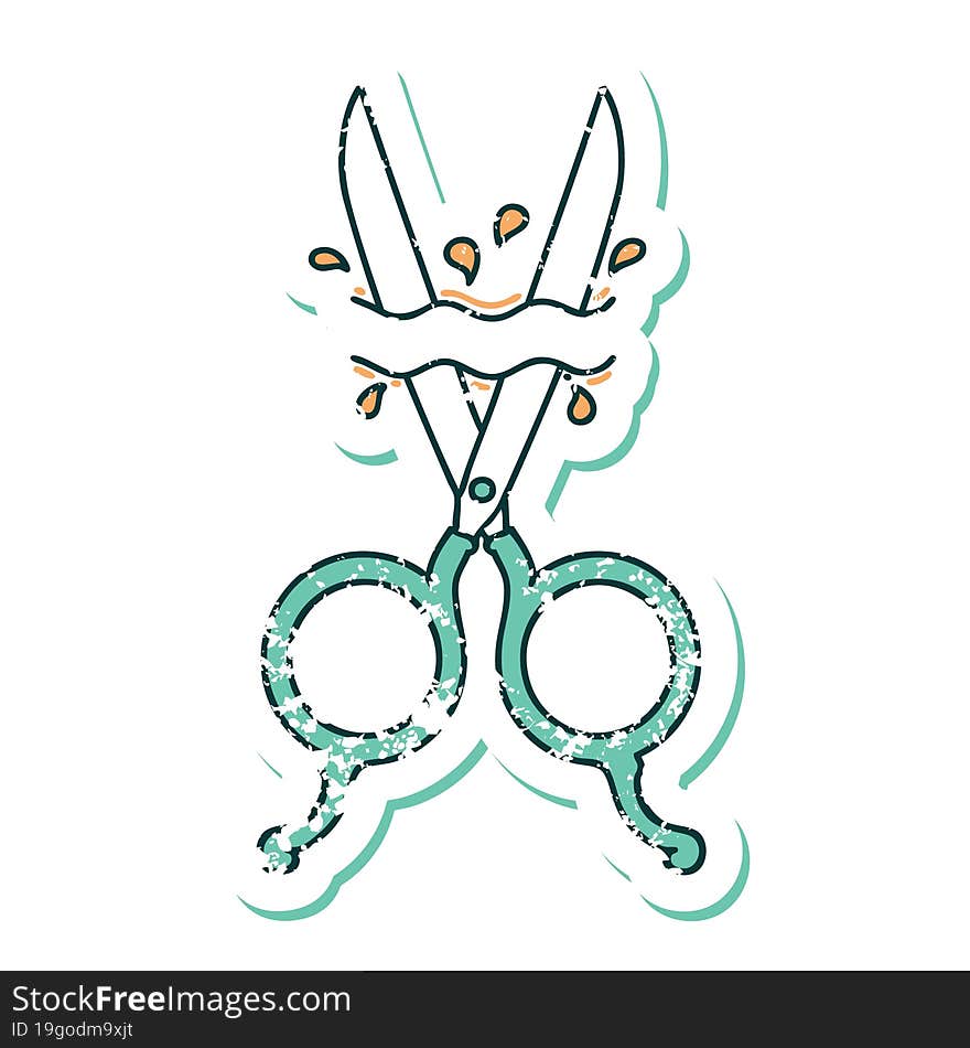 distressed sticker tattoo style icon of barber scissors