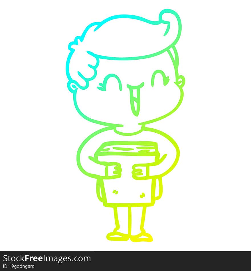 cold gradient line drawing of a cartoon laughing boy