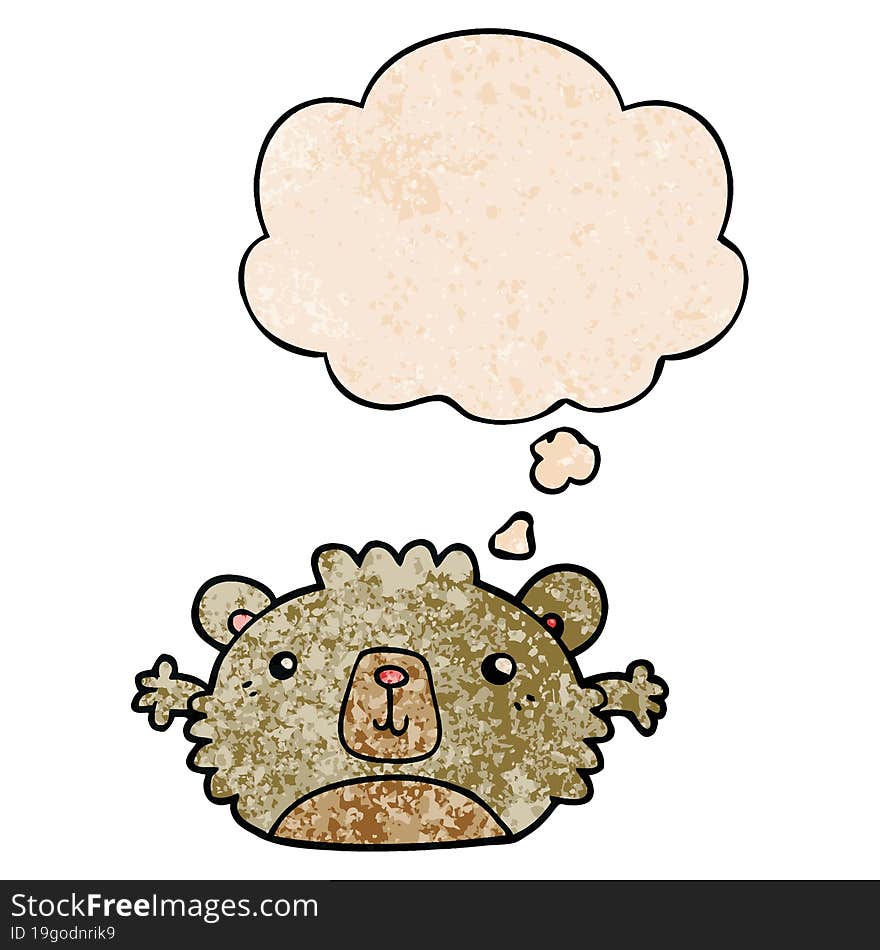 funny cartoon bear and thought bubble in grunge texture pattern style