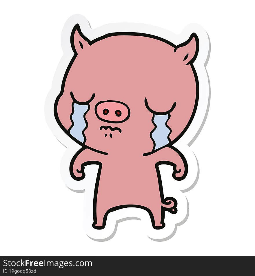 sticker of a cartoon pig crying