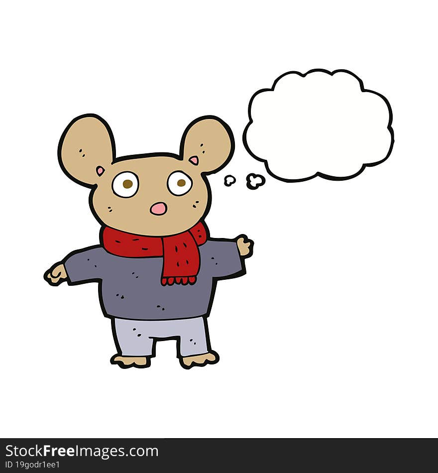 cartoon mouse in clothes with thought bubble