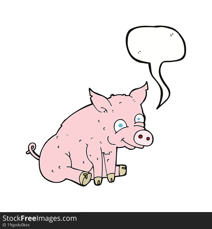 cartoon happy pig with speech bubble