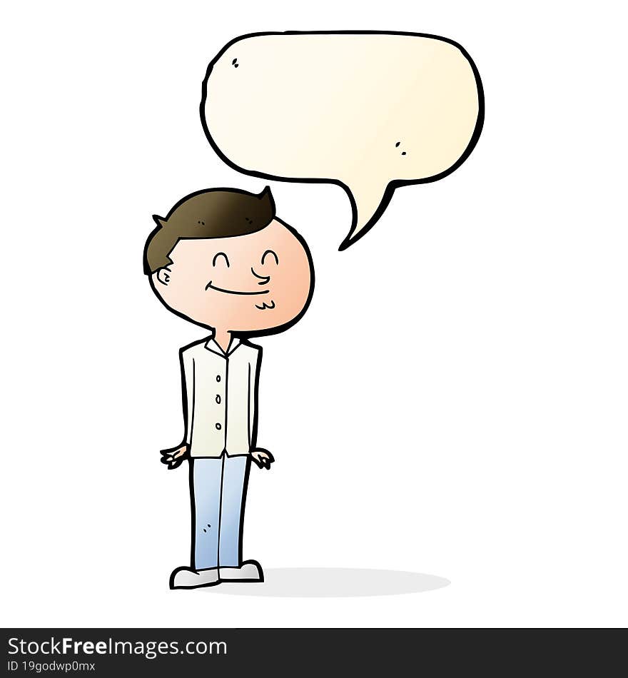 cartoon smiling man with speech bubble