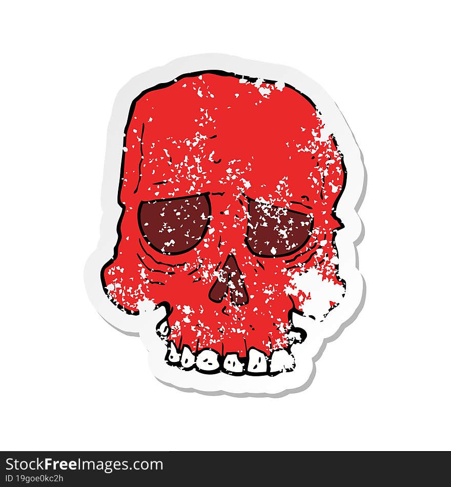 retro distressed sticker of a cartoon spooky skull