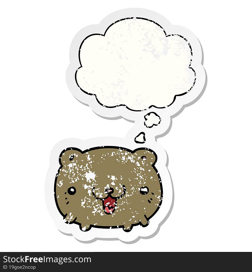 funny cartoon bear and thought bubble as a distressed worn sticker