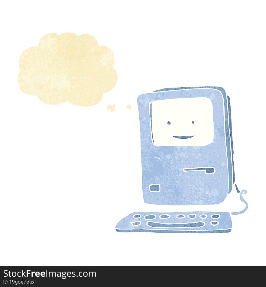 cartoon old computer with thought bubble