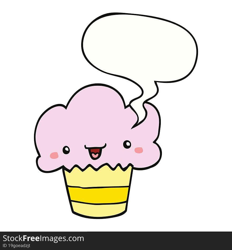 Cartoon Cupcake And Face And Speech Bubble