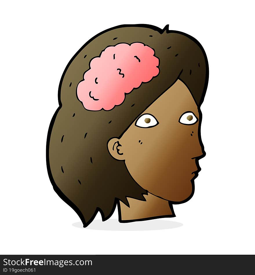 cartoon female head with brain symbol