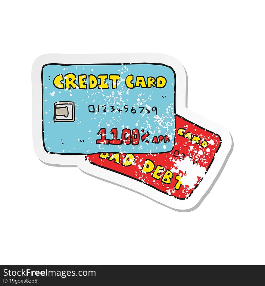 retro distressed sticker of a cartoon credit cards