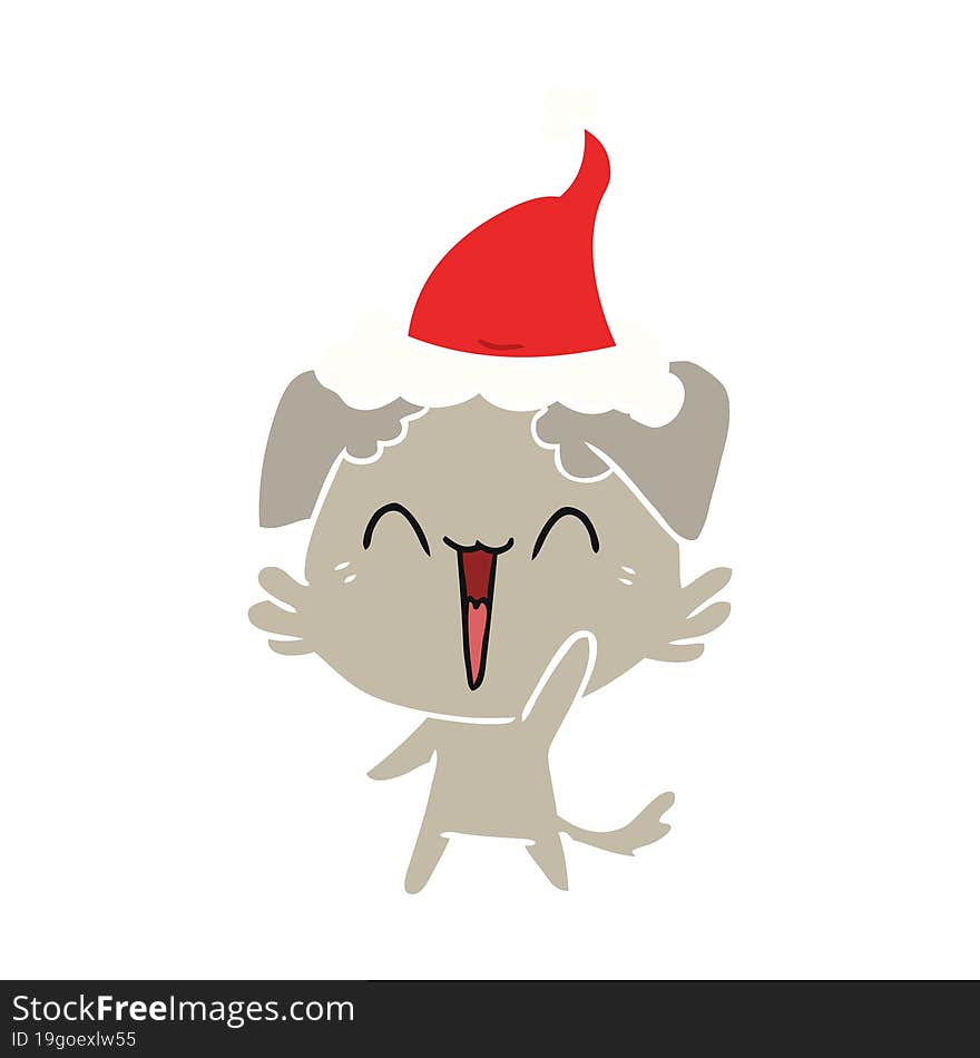 Happy Little Dog Flat Color Illustration Of A Wearing Santa Hat