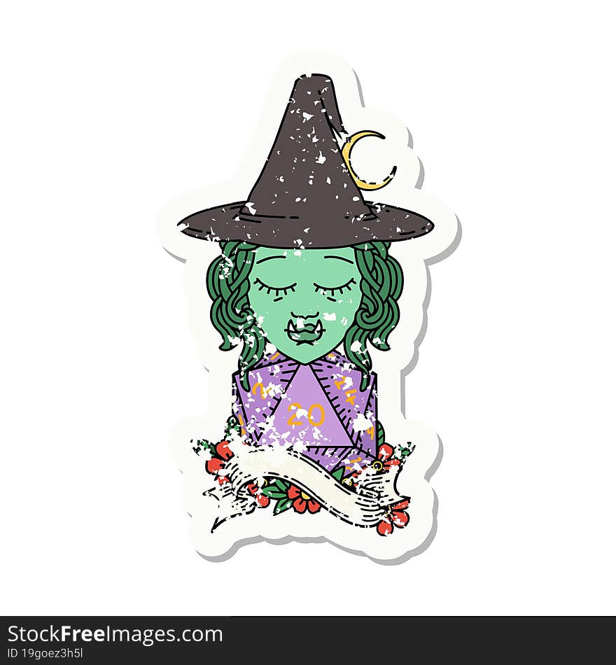 Half Orc Mage With Natural 20 Dice Roll Grunge Sticker