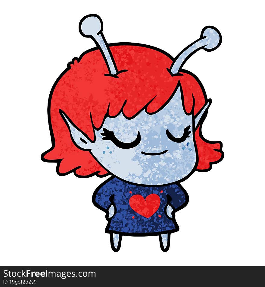 smiling alien girl cartoon with love heart. smiling alien girl cartoon with love heart