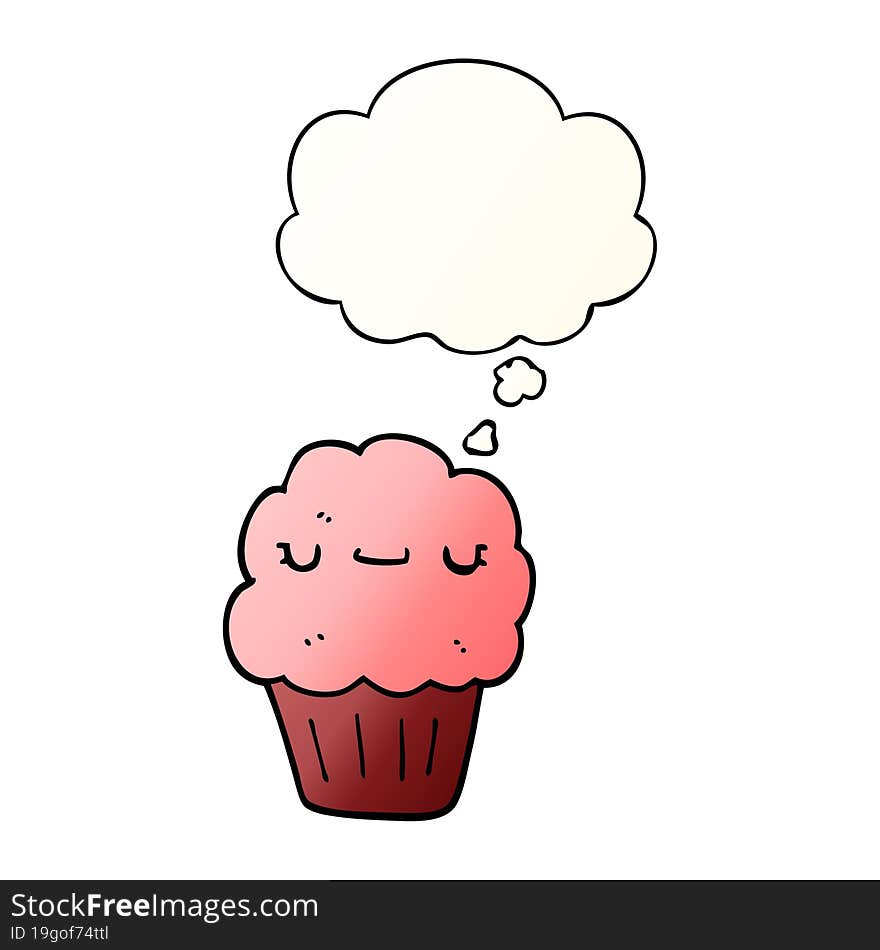 cartoon muffin and thought bubble in smooth gradient style