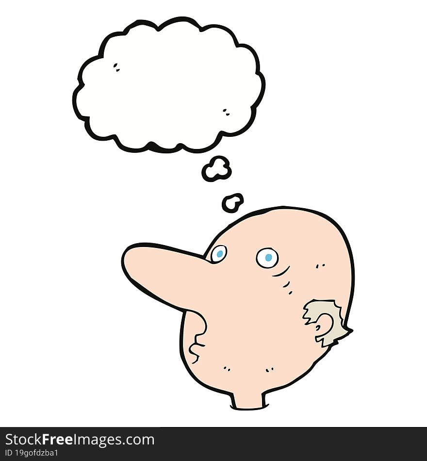 cartoon balding man with thought bubble