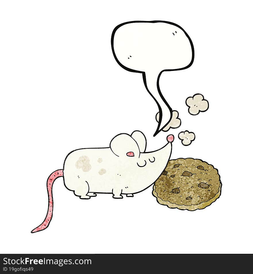 cute freehand speech bubble textured cartoon mouse and cookie