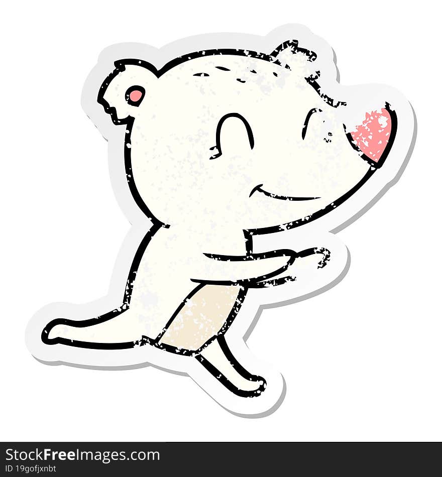 distressed sticker of a running polar bear cartoon