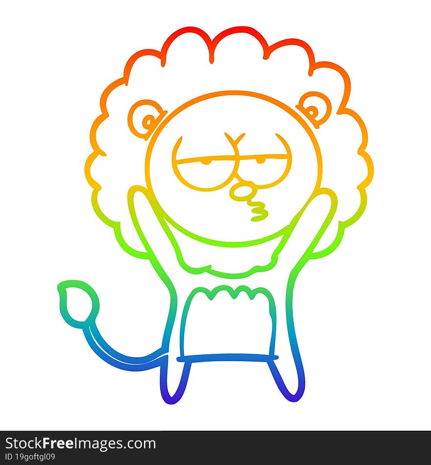 rainbow gradient line drawing of a cartoon bored lion