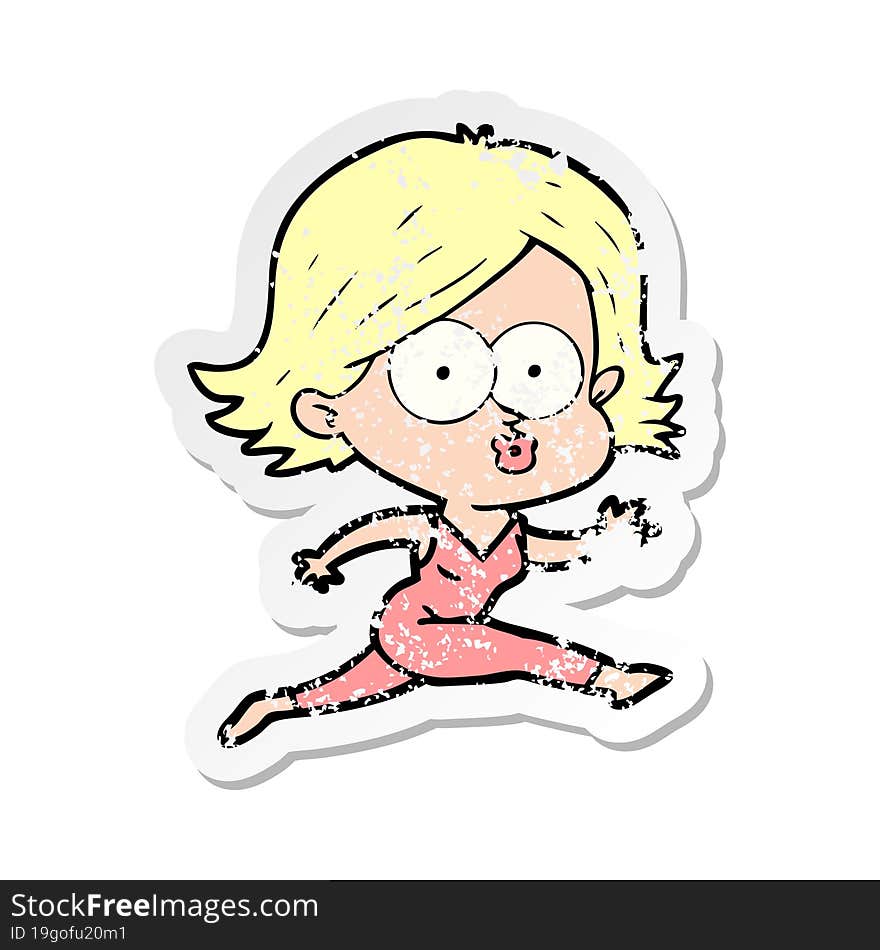 distressed sticker of a cartoon girl pouting