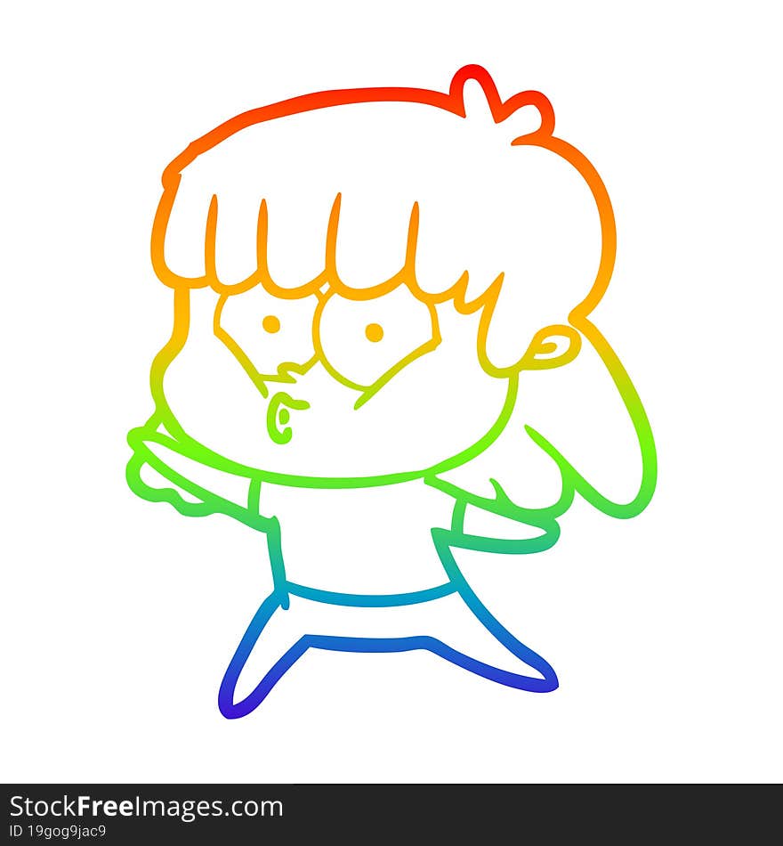 rainbow gradient line drawing cartoon whistling girl