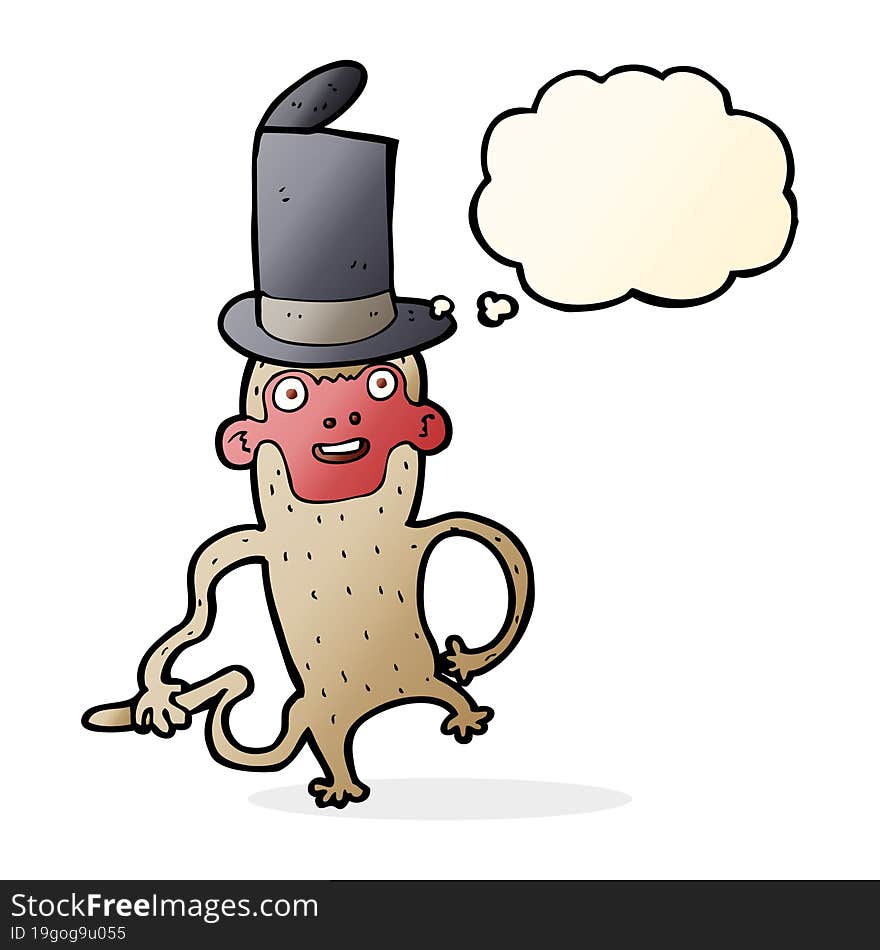 cartoon monkey wearing top hat with thought bubble