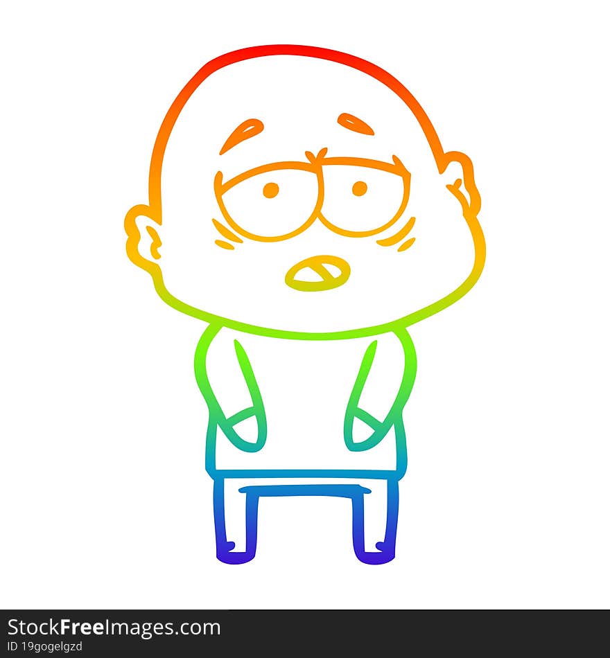 rainbow gradient line drawing cartoon tired bald man