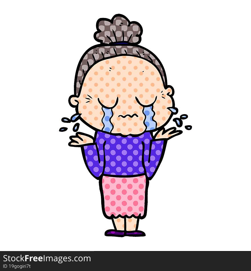 cartoon crying old lady. cartoon crying old lady