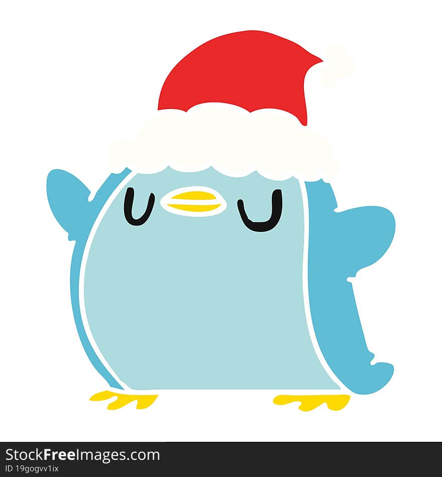 hand drawn christmas cartoon of kawaii penguin