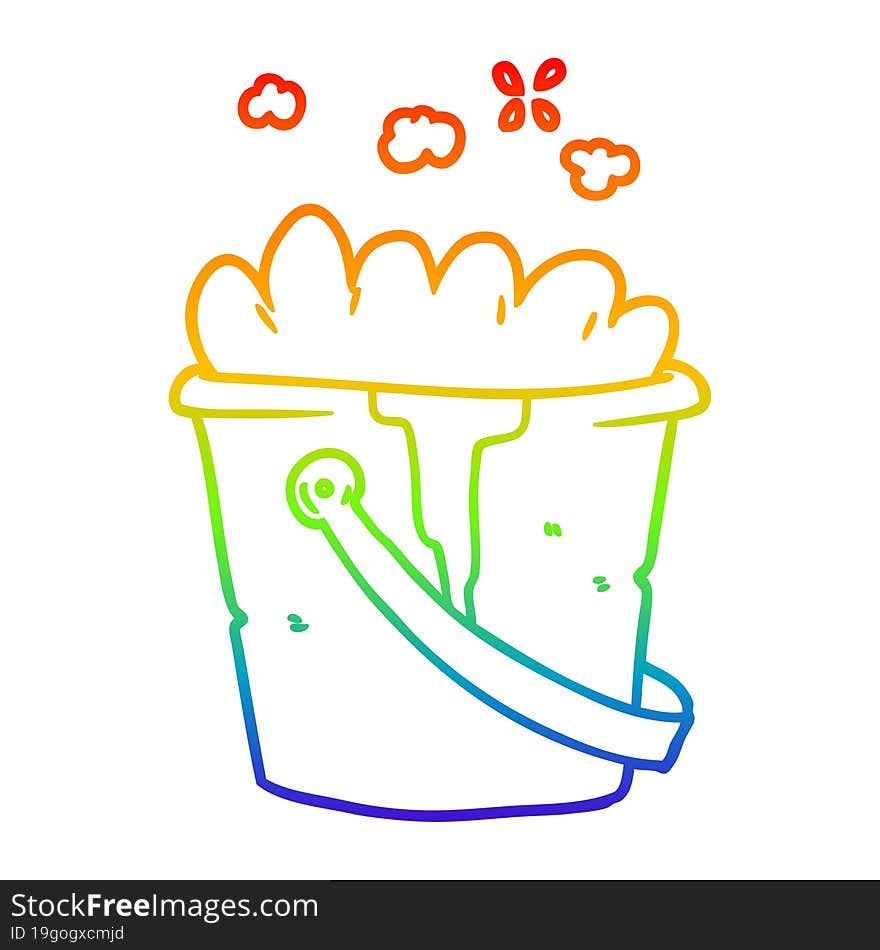 rainbow gradient line drawing of a cartoon bucket of soapy water