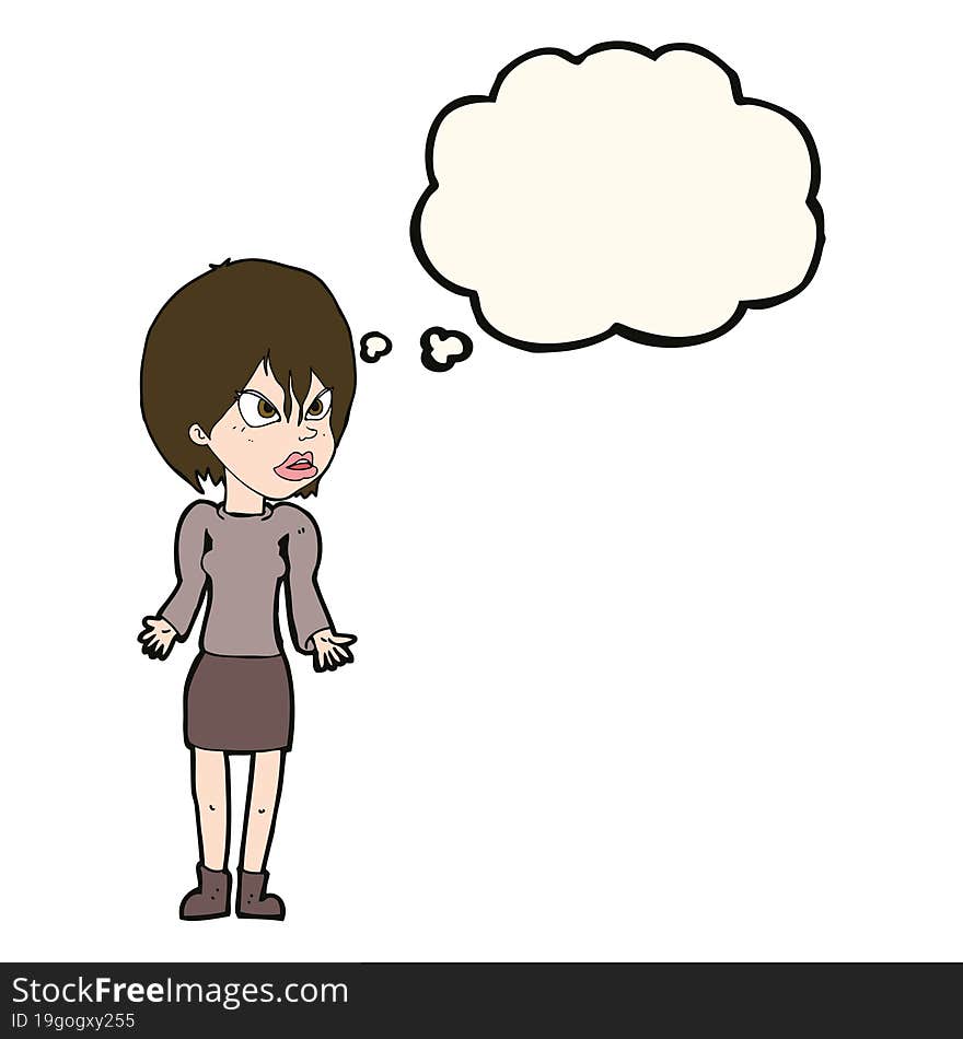 cartoon annoyed woman with thought bubble