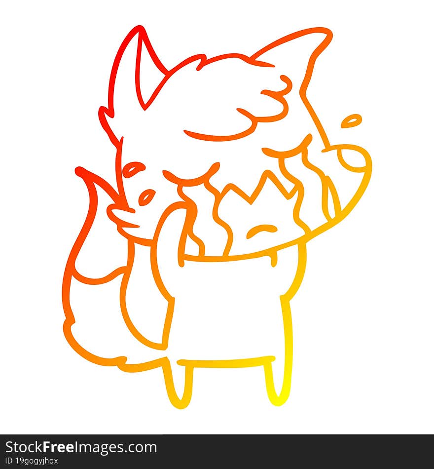 warm gradient line drawing crying fox cartoon