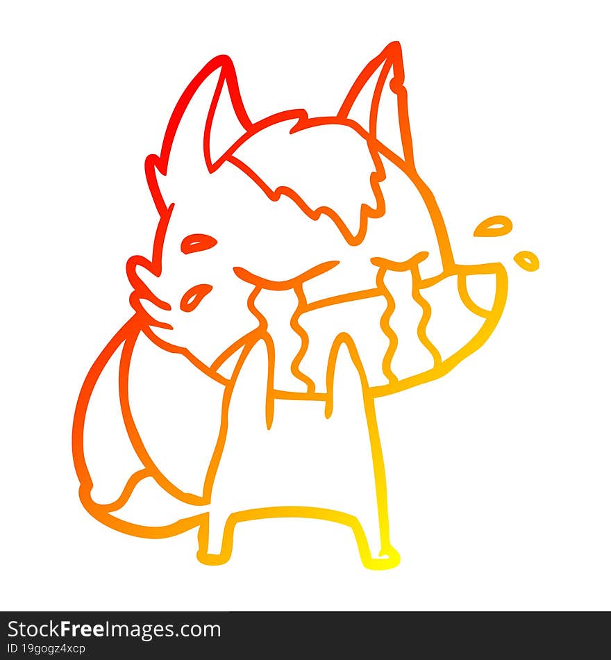 Warm Gradient Line Drawing Cartoon Crying Wolf